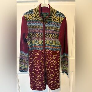 Icelandic Design long wool zip fair isle cardigan knit sweater women’s s small